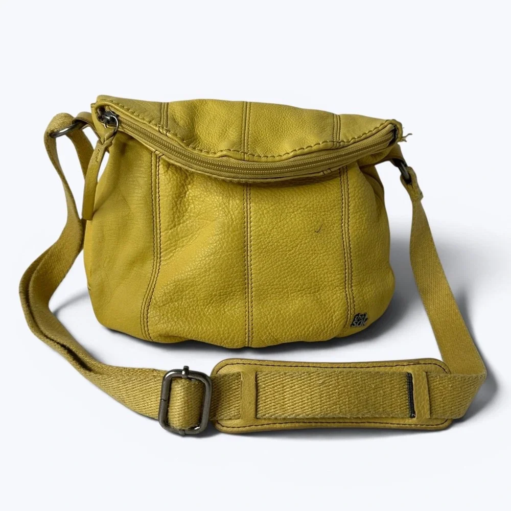 The Sak Deena Yellow Flap Pebbled Leather Crossbody Bag Adjustable Hobo Purse